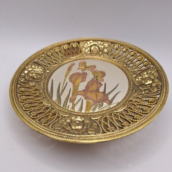 Chokin Musical Flower Iris Butterfly Gold Metal Decorative Japan Feelings Song - Picture 6 of 8